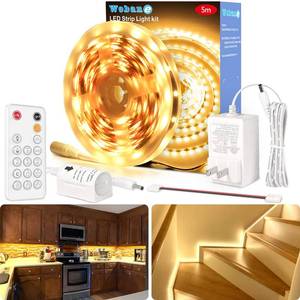 lot 6047 image: WOBANE LED Strip Lights, Motion Sensor Light Strip with Remote and Adapter, Night Light, Dimmable Function, 16.4ft Tape Lighting for Kitchen, Under Cabinet, Bedroom, Shelf, Bed, 3000K Warm White