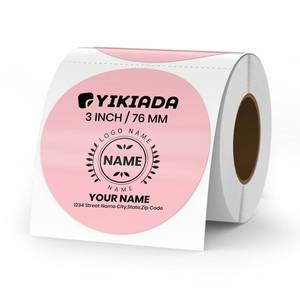 lot 6051 image: YIKIADA Pink Circle Thermal Labels Vinyl 3 Inch Self-Adhesive Round Stickers Roll Waterproof Printer Decals Name Tag for QR Code DIY Office Address 500 PCS