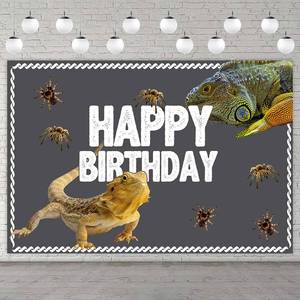 lot 6054 image: Lizard Happy Birthday Banner Backdrop Realistic Reptile Swamp Chameleon Animal Theme Supplies Decorations Decor for Wide One Safari Baby Shower 1st Birthday Party Favors Photo Booth Props Background