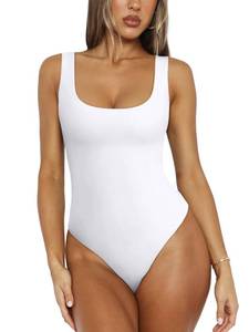 lot 6073 image: REORIA Bodysuit for Women Scoop Neck Sleeveless Tank Top Bodysuits 2025 Sexy Thong Bodysuit Basic Leotards for Women Size S