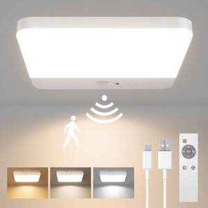 lot 6082 image: FULEN Motion Sensor Ceiling Light Fixture, Cordless Closet Light Battery Operated, Rechargeable Magnetic Mount LED Shower Light for Bathroom,Stairs,Garage,Hallway,3 Color Temperatures,Remote Control