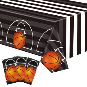 lot 6086 image: Zhehao Plastic Basketball Tablecloths Basketball Pattern Party Decorations Table Cover for Sports Ball Themed Birthday Party Supplies Grass Decor, 54 x 108 Inches