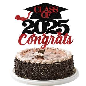 lot 6120 image: YUINYO Class Of 2025 Congrats Cake Topper,Congrats 2025 Graduate Party Decorations Supplies,High School Graduation, College Graduate Cake Decorate (Black red)
