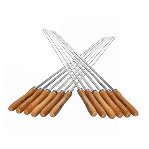 lot 6135 image: IMEEA Flat Skewers for Kabobs Stainless Steel Kebab Skewers for Grilling 16.5 Inch Barbecue Skewers with Nonslip Wooden Handle, Set of 12