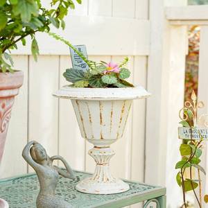 lot 6148 image: Sungmor Cast Iron Tabletop Flower Vase, Vintage Pretty French Urn Planter Design, 7 Tall 6.6 Wide Decorative Centerpieces Flower Stand Plants Holder, Artificial Flower Arrangements Home Decor