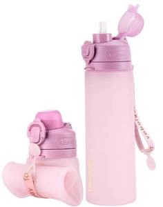 lot 6156 image: TakeToday Collapsible Water Bottles 20oz, Leak Proof, BPA-Free, Foldable Silicone Travel Water Bottle with Straw Strap for Cycling, Hiking, Outdoors
