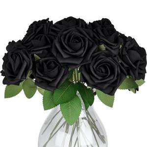 lot 6158 image: JOHOUSE 30PCS Black Roses, Artificial Flowers with Stems for Wedding Bouquets Party and Gothic Decoration