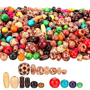 lot 6168 image: Gejoy 800 Pcs Wooden Beads Set, Include 400 Pcs Printed Wooden Loose Wood Beads, 200 Pieces Assorted Natural and 200 Pieces Rainbow Color Wood Small Jewelry for Jewelry Making DIY
