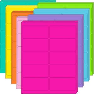 lot 6169 image: YSHIHE 2 x 4 Colored Labels Stickers 8 Colors Bright Moving Labels 24 Sheets,240 Labels for LaserInkjet Printer, Permanent Adhesive