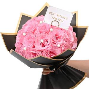 lot 8233 image: Waipfaru Pink Glitter Roses Bouquet, DIY Fake Flowers Bouquet, Artificial Rose Bouquet for Valentines, Anniversary, Engagement, Wedding, Mothers Day Gifts, 24 Roses