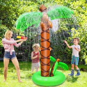 lot 8245 image: 66 Inflatable Palm Trees Sprinkler for Kids, Spray Water Toy with 2 Sized Trunks Coconut Tree Inflatable Water Sprinkler Summer Outdoor Play Hawaiian Pool Party Decorations for Backyard Lawn Beach