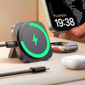 lot 8252 image: LISEN for MagSafe Charger Stand for iPhone Magnetic Apple Watch Airpods Charging, Minimalist Travel for iPhone Wireless Charger Magnetic MagSafe Accessories Apple 16 Pro Max iwatch Airpods Black