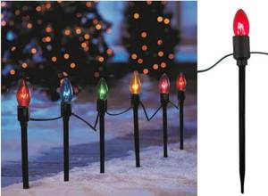 lot 9632 image: HUAZHQING UL 15 Lights Multi C9 Pathway Stake Christmas Lights, 7w Incandescent Bulbs, Total Length 15FT with 12 Inch Ground Stakes for Outdoor GardenWalkway Use (Multi)