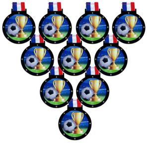 lot 10091 image: 10 Pack of Large 2.25 Inch Soccer Award Medals with Attached Neck Ribbons Trophy Medal Trophies Gift Prize Team Black Gold Star UV (3pk)