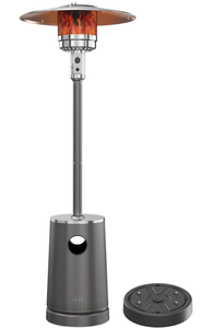 lot 10781 image: EAST OAK 50,000 BTU Patio Heater with Sand Box, Table Design, Double-Layer Stainless Steel Burner, Wheels, Triple Protection System, Outdoor Heater for Home and Residential, Lava Smoke - Retail $180