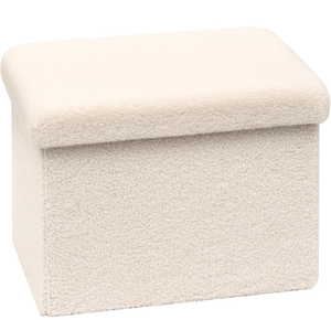 lot 10783 image: PINPLUS Storage Ottoman Cube Ottoman Foot Rest,Small Foldable Portable Boucle Upholstered Sherpa Ottomans, Faux Teddy Fur, White 16.5x12.6x12.6 - Retail $28