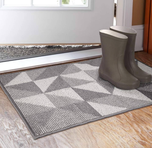 lot 10796 image: Indoor Doormat 20x 32, Absorbent Front Back Door Mat, Rubber Backing Non Slip Floor Mats Inside Mud Dirt Trapper Outside Entrance Front Door Rug Carpet, Machine Washable Low Profile - Grey Geome - Retail $20
