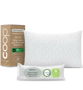 lot 10800 image: Coop Home Goods Original Adjustable Pillow, Queen Size Bed Pillows for Sleeping, Cross Cut Memory Foam Pillows - Medium Firm Back, Stomach and Side Sleeper Pillow, CertiPUR-USGREENGUARD Gold - Retail $85