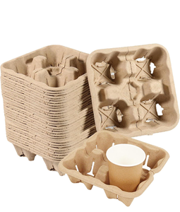 lot 10802 image: 4 Cup Biodegradable Bagesse Pulp Fiber Cup Carrier Tray, 70 Pack, Disposable Cup Holder for HotCold Drinks, Take Out Food Delivery, Coffee Shops - Retail $30