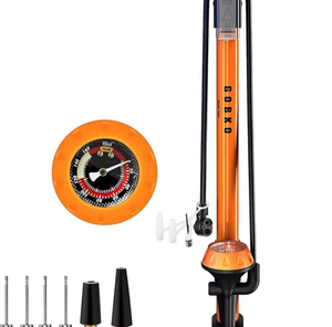 lot 10813 image: GOBKO Bicycle Floor Pump with Pressure Gauge and Multiple Valve Adapters - Retail $29