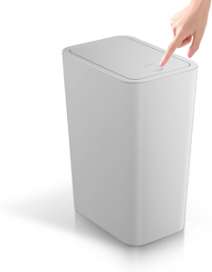 lot 10821 image: TIPGO Bathroom Trash Can with Lid, 4 Gallon  15 Liter Small Garbage Can, Press Top Bin, Plastic Wastebasket with Pop-Up Lid for Bedroom, Living Room, Office (Grey) - Retail $22