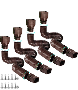 lot 10822 image: 4 Pack Rain Gutter Downspout Extensions Flexible, Drain Downspout Extender,Down Spout Drain Extender, Gutter Connector Rainwater Drainage,Extendable from 21 to 68 Inches(Brown) - Retail $49