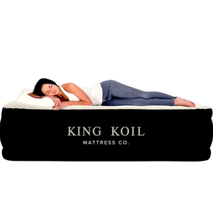 lot 10824 image: King Koil Luxury Queen Size Air Mattress with Built-in High-Speed Pump, 20 Adjustable Double High Premium Pillow Top Inflatable Airbed for Guests, Camping & Home - Retail $150