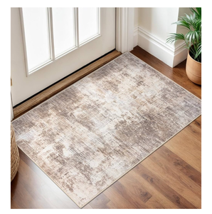 lot 10834 image: IOHOUZE Abstract Runner Rug 3x8 Ft Washable Runners for Hallways, Non Slip Kitchen Runner Printed Faux Wool Entryway Runner Indoor, Modern Abstract Floor Carpet for Hall Kitchen Bedroom, Beige Brown - Retail $35