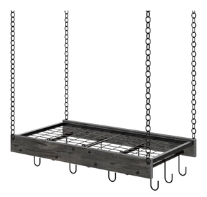 lot 10837 image: Hanging Pot Rack, Ceiling Mounted Pot Hanger, Vintage Pot Rack for Kitchen, Pot Storage Organizer, with 12 S-Shaped Hooks, for Cookware Storage, Space Saving, Charcoal Black and Black TPR01BC - Retail $37
