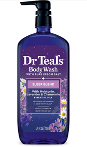 lot 10840 image: Dr Teals Sleep Body Wash with Melatonin, Lavender & Chamomile & Essential Oil Blend, 24 fl oz. - Retail $9
