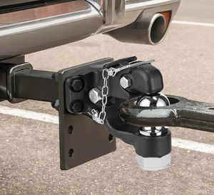 lot 10844 image: Pintle Hook, 20000 lbs Towing Capacity, Trailer Hitches Receiver Hook Combination 2-516-inch Hitch Ball, Fits 2.5 to 3-inch Lunette Ring with Mounting Kit, Wear-Resistant, Black Powder Coat - Retail $60