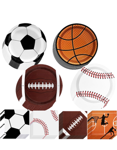 lot 10849 image: Sports Birthday Party Decorations 80Pcs Sports Party Plates and Napkins Baseball Football Soccer Basketball Rugby Disposable Paper Plates Napkins for Boy Birthday Party Decoration Supplies Favors - Retail $17