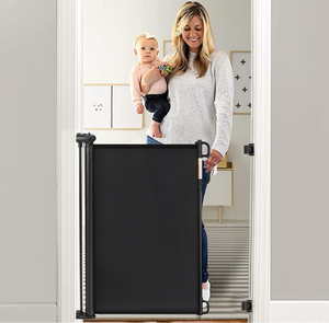 lot 10855 image: Momcozy Retractable Baby Gate, 33 Tall, Extends up to 55 Wide, Child Safety Baby Gates for Stairs, Doorways, Hallways, Indoor, Outdoor - Retail $49