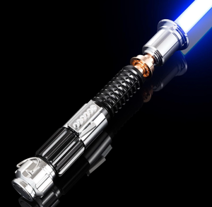 lot 10867 image: CVCBSER RGB Dueling Lightsaber, Motion Control 39 Sets Sound Effects and 12 Colors, Smooth Swing Metal Handle Light Saber for Adults Boys Cosplay Gifts - Retail $120