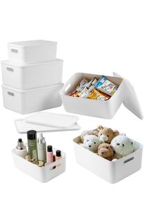 lot 10874 image: DOUKE White Plastic Storage Bins with Lids, 6-Pack BPA-Free Storage Containers for Closet Shelves Pantry Office Classroom Playroom (4x16qt  2x8qt) - Retail $46