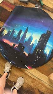 lot 10878 image: Gaming Chair Mat LED RGB Gaming Lights (Skyline 47) - Noise Cancelling, Anti-Slip Gamer Floor Mat, Scratch Resistant Computer Gaming Mat for Chair, Office Chair Mat for Hardwood Floor - Retail $53