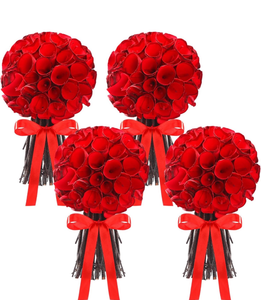 lot 10883 image: Riceshoot 4 Pcs Valentine Lifelike Fake Roses Red Rose Topiary Decoration Real Looking Long Stem Roses Artificial Flowers for Home Birthday Bridal Wedding Bouquet Centerpieces Floral Arrangement - Retail $40