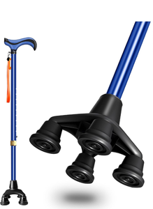 lot 10892 image: Quad Cane Self Standing Adjustable Walking Cane for Men Women Seniors with Comfort Grip Handle 360° Pivoting Cane for All-Terrain Lightweight &amp Durable - Retail $33