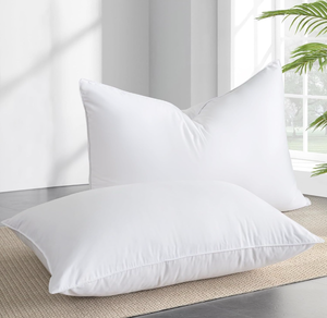 lot 10899 image: Goose Feather Down Pillows Queen Size Set of 2 - Luxury Soft Feather Down Pillow for Sleeping - Hotel Quality Bed Pillows - Wrapped in Polyester (Solid White, 20x30 Inches) - Retail $60