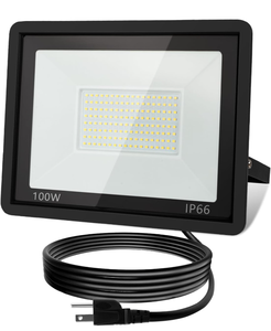 lot 10904 image: 100W LED Flood Light Outdoor, 10000LM Super Bright Floodlight Outside Work Lightwith Plug, 6500K Daylight White LED Flood Light Outdoor, IP66 Waterproof Outdoor Flood Light-1Pack - Retail $19