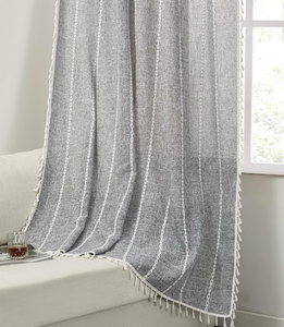 lot 10906 image: RoomTalks Dark Gray Boho Farmhouse Curtains for Bedroom Living Room 96 Inch Length French Cabin Rustic Country Cute Charcoal Window Curtain Panels Bohemian Chic Tassel Draperies, 96L x 52W - Retail $59