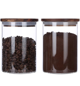 lot 10915 image: Airtight Glass Loose Tea Storage Container For Loose Leaf Tea,Ground Coffee,Glass Storage Jar with Airtight Acacia Wood Lids,Sealed Jars - Retail $50