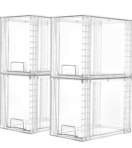 lot 10916 image: 4 Pack Clear Stackable Storage Drawers, 7 High Plastic Organizers Bins for Skincare, Bathroom Supplies,Ideal for Cabinet,Undersink,Vanity,Kitchen,Pantry Organization - Retail $30