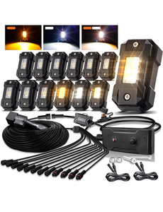 lot 10917 image: Switchback Rock Lights Kit WhiteAmber 12 Pods Dual Colors 3 Modes Memory Function Reset Function with Wiring Harness for Trucks Off Road ATV UTV SUV RZR Under Body Shockproof Waterproof - Retail $77