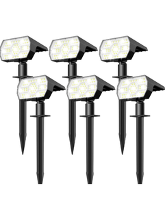 lot 10920 image: Solar Lights Outdoor Waterproof IP68, 56 LED 3 Lighting Modes Solar Powered Garden Yard Spot Solar Lights for Outside Landscape- 6 Pack (Cool White) - Retail $60