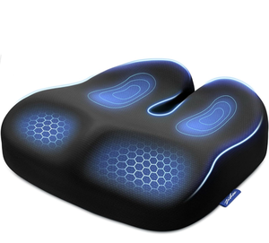 lot 10924 image: ZIKEE Ergonomic Seat Cushion with Thigh Relief Slope, Office Chair Cushion with Premium Memory Foam for Car, Home, U-Shaped Design Alleviates Hip, Tailbone Pain, Anti-Slip Sciatica Pain Relief Pillow - Retail $22