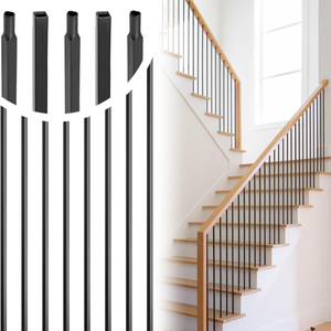 lot 10927 image: 30 Pack 44 Wrought Iron Balusters, Hollow Straight Bar Metal Baluster for Decks, Iron Balusters for Staircase Interior Decorative Stair Deck Railing 12-inch Satin Black Deck Spindles - Retail $106