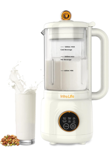 lot 10933 image: IntreLife 40 oz Nut Milk Maker Machine with 18700 RPM High Speed, 8 in 1 Soy Milk Maker with Nut Milk Bag, Plant Based Milk Maker for Almond, Oat, with Delay StartKeep WarmSelf Cleaning, Black - Retail $140