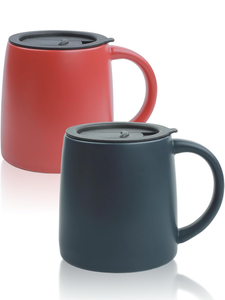 lot 10936 image: Classic Mug, 14 oz Large Coffee Mug with Handle, Ceramic Porcelain Tea Cup, Smooth Matte (Sliding Lid, Set of 2, Red and Navy Blue) - Retail $28