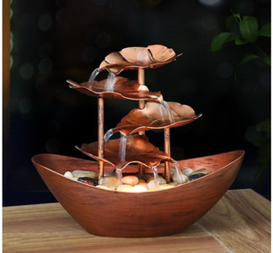 lot 10937 image: Water Fountains Metal Lotus Leaf Tabletop Fountain Waterfall Indoor Waterfall Fountain 4-Tier Metal Lotus Leaf and Ingot Fountain Small Desk Waterfall Fountain for Home Decoration (Metal Bronze) - Retail $42